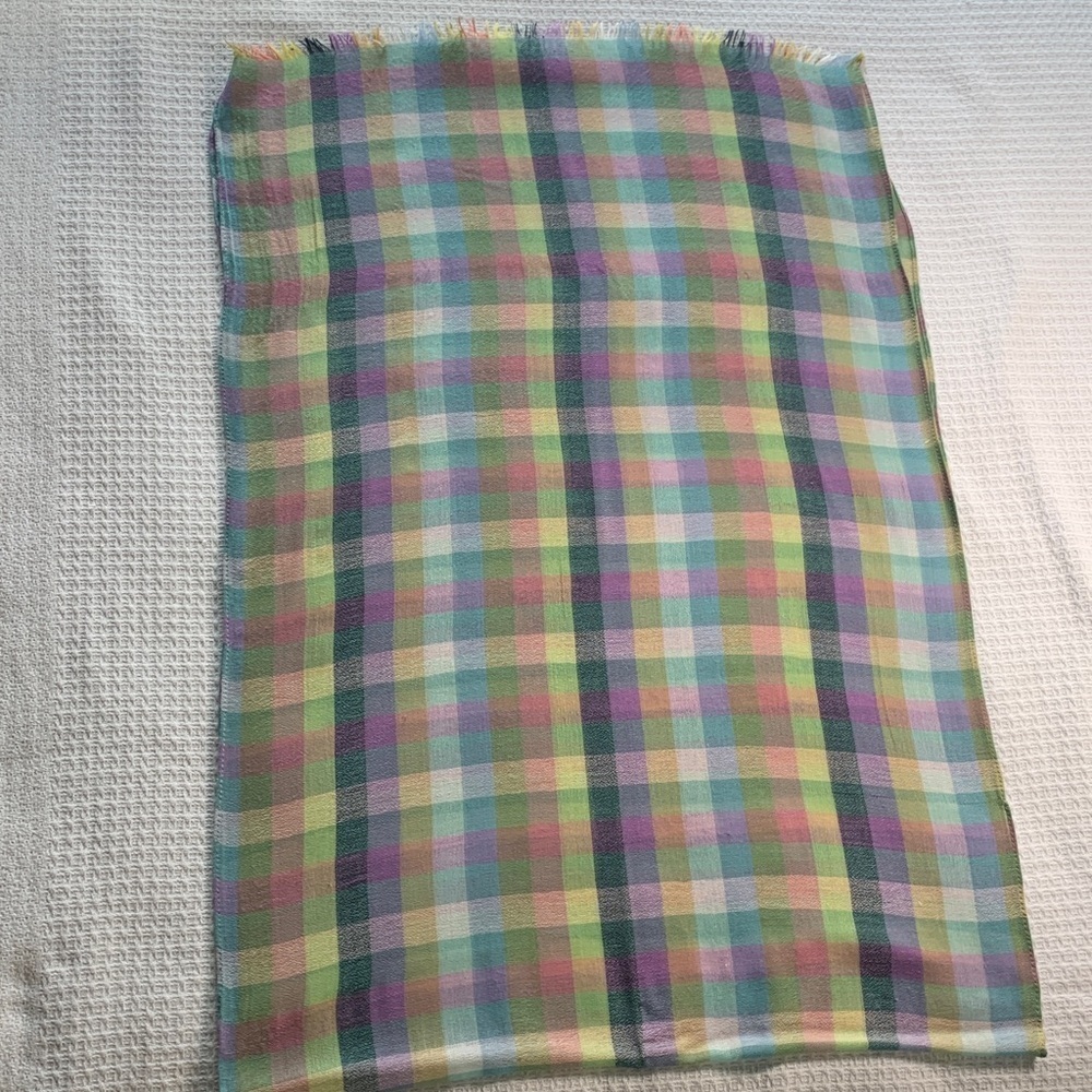 Colorful Plaid Scarf in muted pastel color palette - Picture 4 of 5